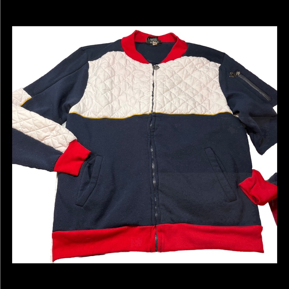 Red Ape ZIP front JACKET BLUE RED quilted Color Block Y2K Street Preppy Lg mens